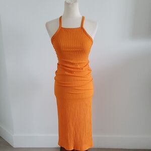 Zara women’s Orange Ribbed Bodycon Midi Dress Size S
Like new without tags
